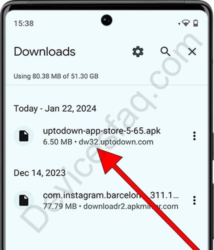 Appuyer sur l'APK téléchargé
